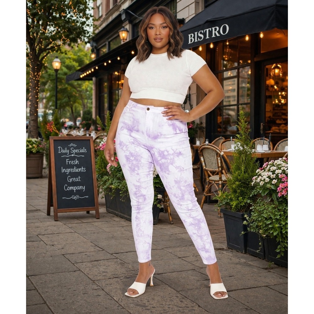 Jeans Women 2X‎ Purple Tie Dye Skinny Jeans Plus Size